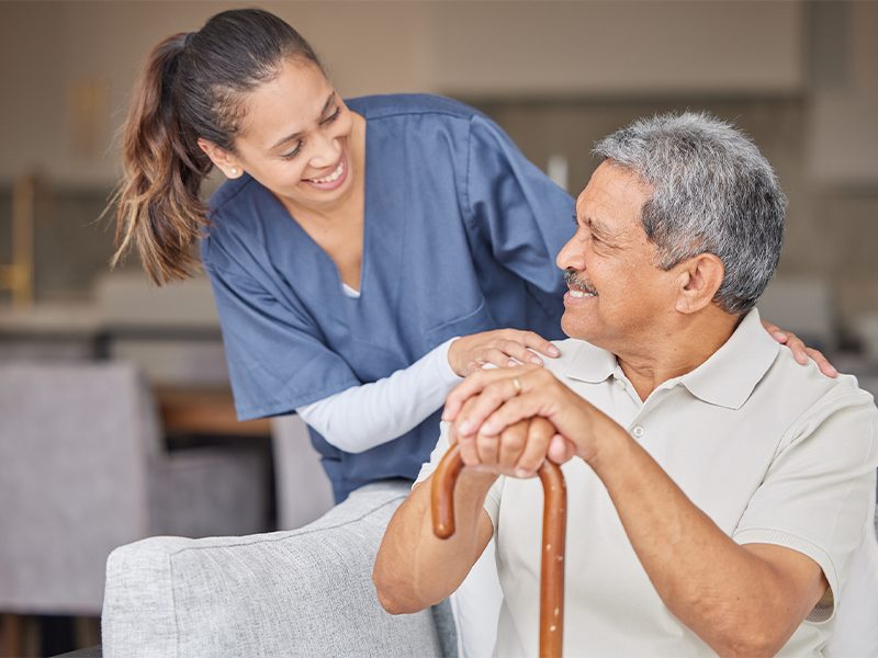 Caregiver talking with patient